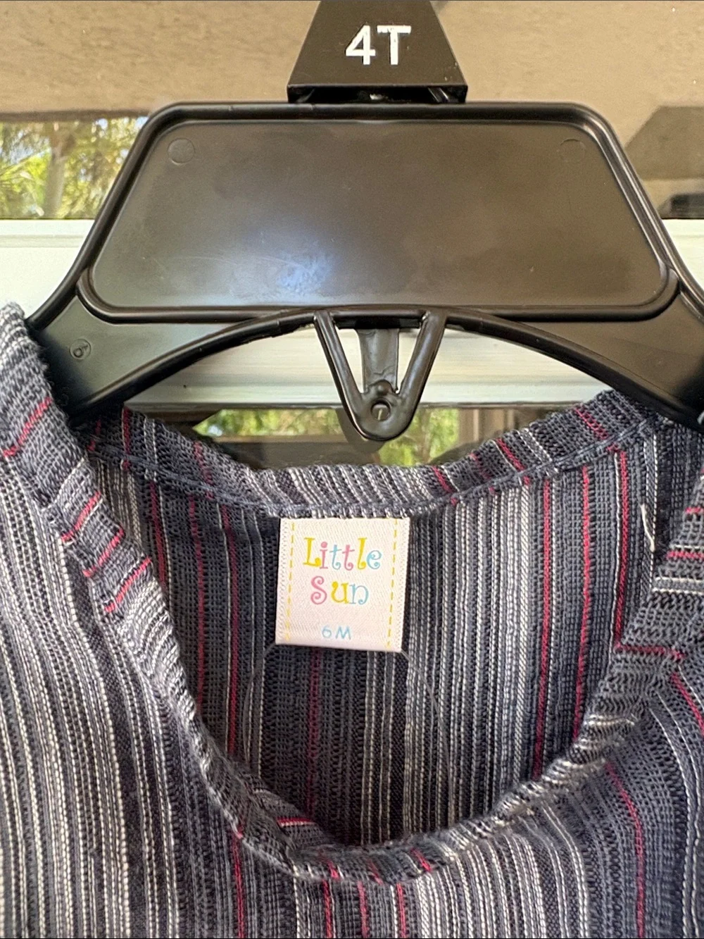 Kids Striped Romper in Gray and Burgundy - Unbranded